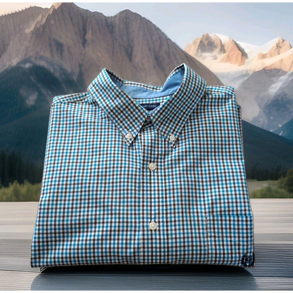 CHAPS by RALPH LAUREN SHIRT BLUE WHITE BROWN  PLAID LONG SLEEVE MEN'S XL EUC